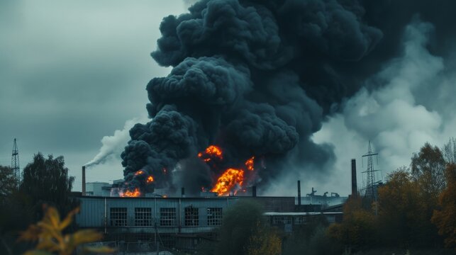 Factory fire burning with black smoke