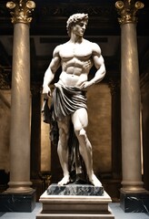 Obraz premium 神の古典的なギリシャ彫刻、神話の像｜Classical Greek sculpture of a god. mythological statue. Generative AI
