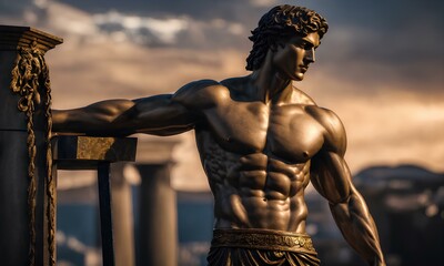 Fototapeta na wymiar 神の古典的なギリシャ彫刻、神話の像｜Classical Greek sculpture of a god. mythological statue. Generative AI