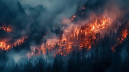 Fototapeta na wymiar Forest fire in the mountains