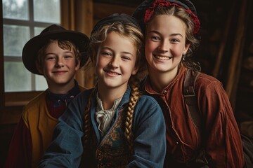 Portrayal of Amish people, traditional lifestyle, close bonds of community, rural simplicity, values of cultural richness, traditions of close-knit family friendly living group. village Country life. - obrazy, fototapety, plakaty
