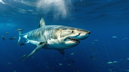 Fototapeta premium Great White Shark Underwater Photo in Open Water