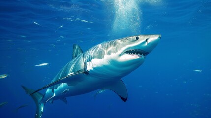 Fototapeta premium Great White Shark Underwater Photo in Open Water