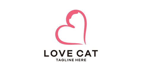 logo design combination cat with love,logo design minimalist line,template symbol icon idea.