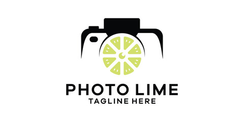 lemon fruit logo design with camera.logo design template symbol icon idea.