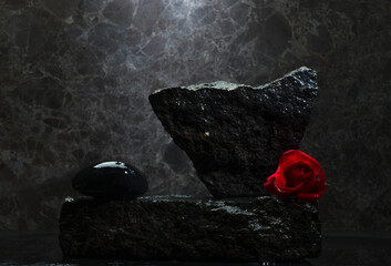 podium made of natural stones for the presentation of cosmetics, perfumes, skin care and jewelry...