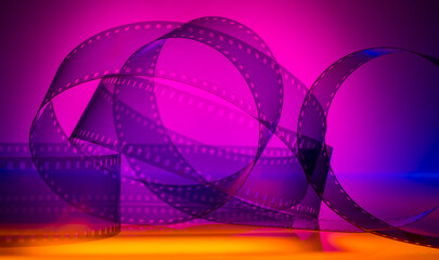 color background with film strip. film festivals, film production announcements of series and films concept.