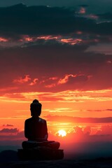 Silhouette Buddha on the sunset background