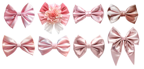 Collection of coquette pink ribbons over isolated transparent background