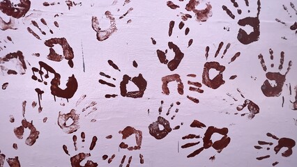 Many Indigenous Australian aboriginal people hand print art on a wall