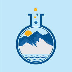 Mountain in Lab glass vector logo template design.