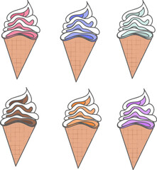 ice cream cone vector icon illustration set
