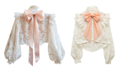 Lace vintage blouses coquette trendy style over isolated white transparent background