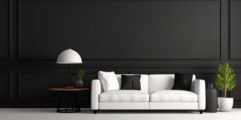 Contemporary black interior with stylish white furniture.