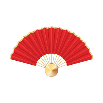 Vector chinese hand fan red and gold handheld souvenir