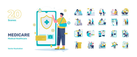 Medical healthcare online doctor consultation illustration set