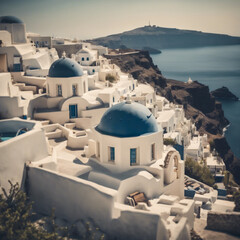 Charming Santorini, island with pristine beaches, and iconic white buildings, Mediterranean, high...