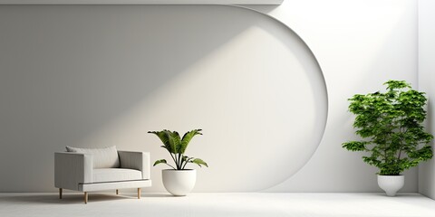 Minimal interior design with circular skylight, monochrome architectural backdrop.