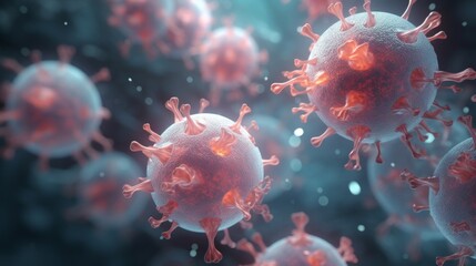 Close-up illustration of red virus cells, representing infectious diseases.