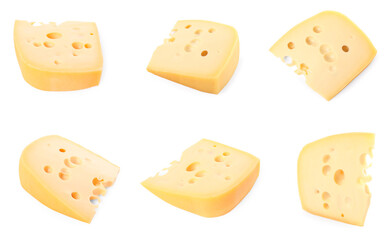Fresh cheese isolated on white, set of pieces