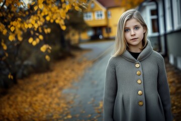 Fototapeta premium Portrait of a Blonde Girl in Autumn Season. Generative AI.