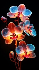 Orquídeas neon 3D hipnotizantes em brilho contrastante