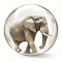 An elephant, inside a floating bubble