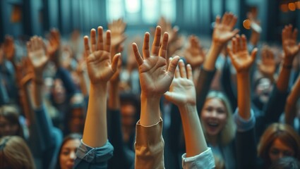 Every employee in the office raised their hands and stuck them in the air