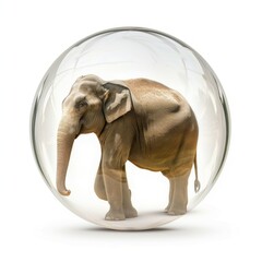 An elephant, inside a floating bubble