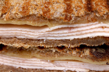 details of chicken breast and cheese sandwich. food texture. sandwich texture.