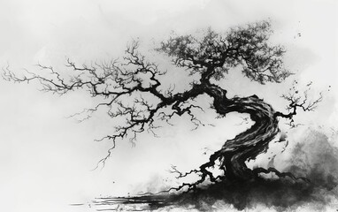 Hand drawn tree isolated on white background.