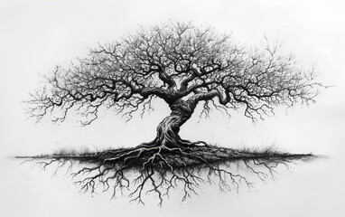 Hand drawn tree isolated on white background.