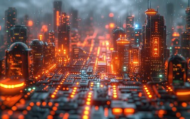 Obraz premium Smart city and abstract line and dot connect with gradient line design, big data connection technology concept. 