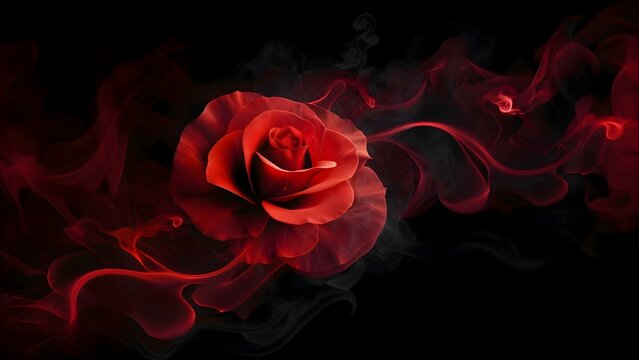 red rose with smoke  on black background