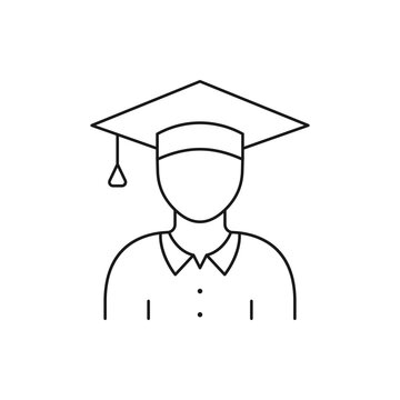 Male diploma. Man with graduation cap icon line style isolated on white background. Vector illustration