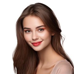 Naklejka premium Portrait of a smiling young woman with happy expression isolated on white background