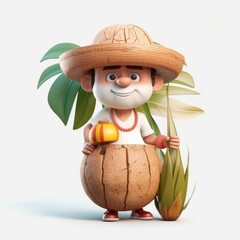 Smiling and Joyful Whimsical Coconut 3D Character