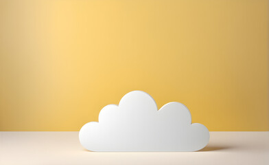 White cloud on a simple soft yellow background, simulating real photo, 3D design with a minimalist touch. Generative AI