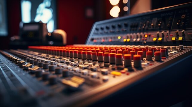 Professional mixer of a soundboard in a recording studio. Generate AI image