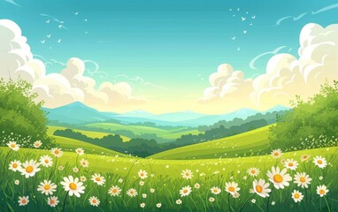 Obraz premium Idyllic Cartoon Countryside Landscape