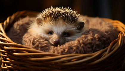Cute hedgehog looking at camera, small and fluffy generated by AI