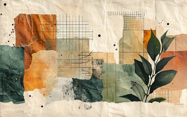 Textured Paper and Leaf Collage