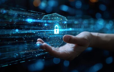 Fototapeta premium Digital Hand Presenting Cybersecurity Shield