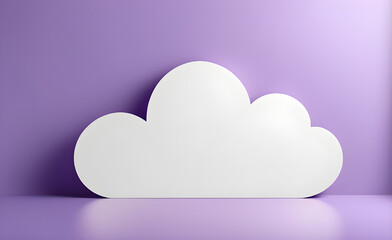 White cloud on a simple soft purple background, simulating real photo, 3D design with a minimalist touch. Generative AI