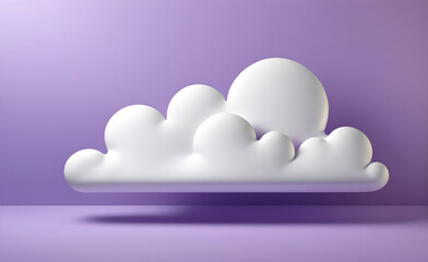 White cloud on a simple soft purple background, simulating real photo, 3D design with a minimalist touch. Generative AI
