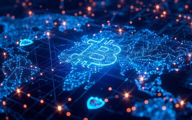 Fototapeta premium Bitcoin Symbol on Digital Network