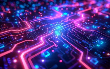 Obraz premium Neon Circuit Board Digital Illustration