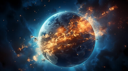 Earth in the cosmic sky, abstract space background of a planet in the universe