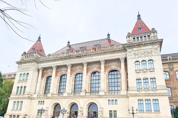 Fototapeta na wymiar Hungary Budapest university along Rhine river and Danube river 