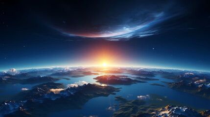 Fototapeta premium Earth in the cosmic sky, abstract space background of a planet in the universe